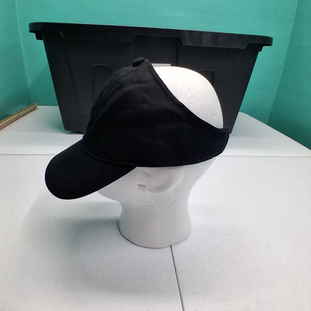 Open Back Ponytail Hat OS Black Satin Lined High Bun Cap Athleisure